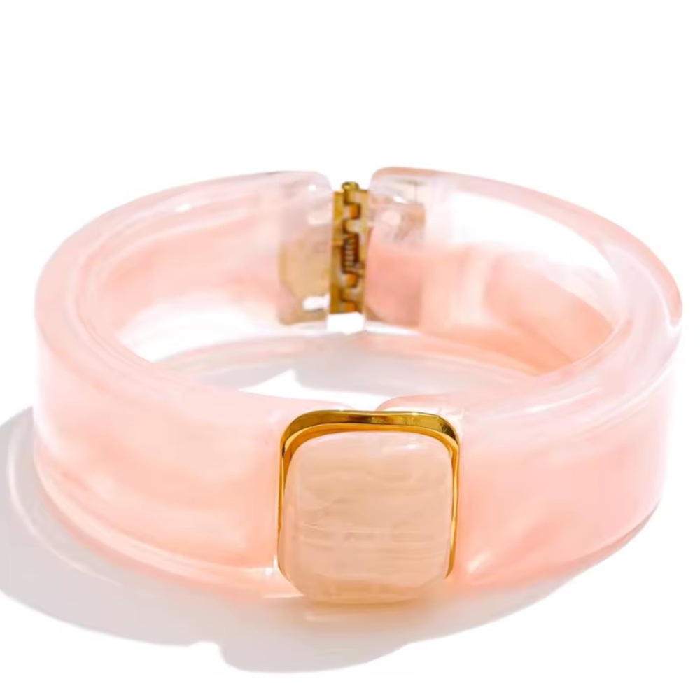 Pink Acrylic and Gold Plated Bracelet